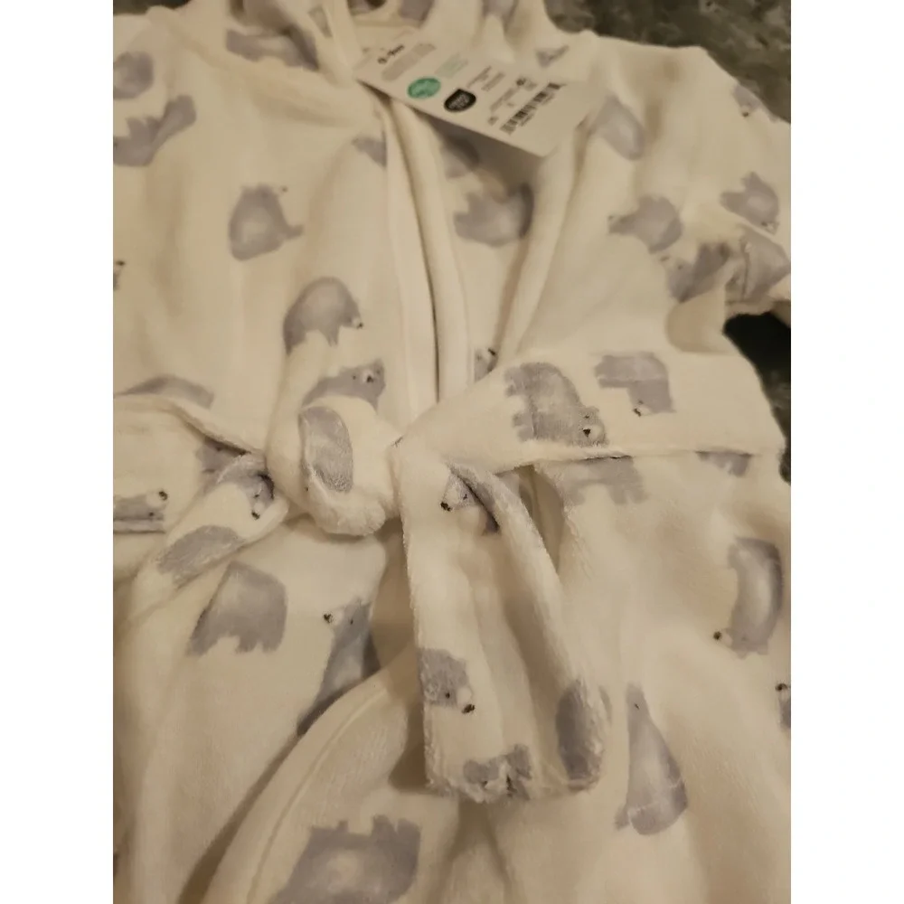 Carter's Baby Bathrobe White Bear Print Size 0-9M- Great‎ Cond.